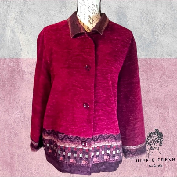 Coldwater Creek Burgundy Chenille Walking Jacket Size XL - Picture 1 of 9